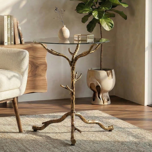 Round glass end - table, with